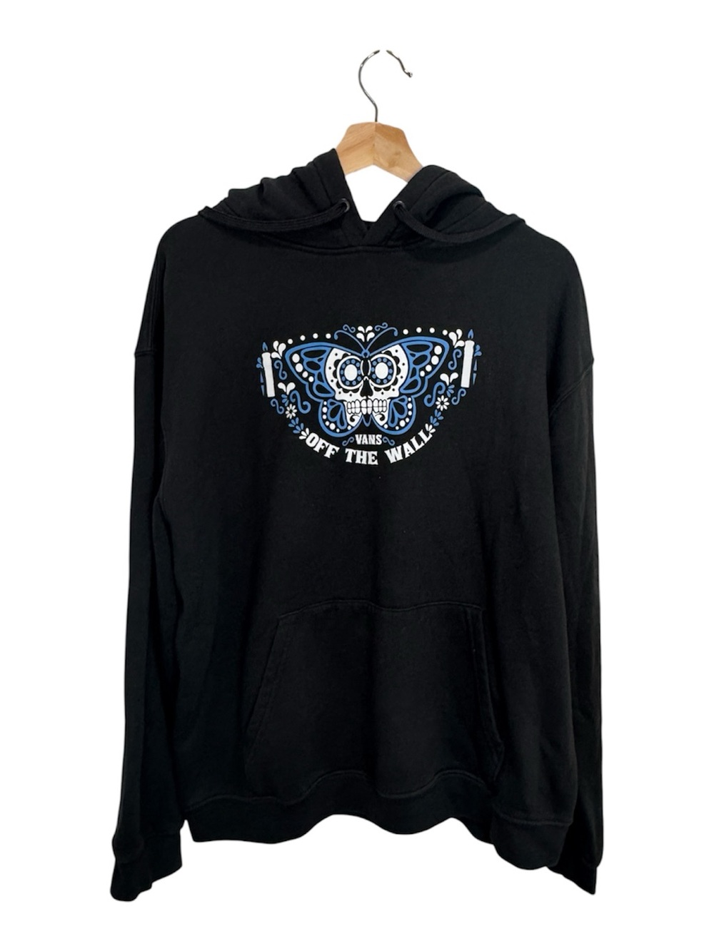 Vans XL Black Butterfly Skull Hoodie Pullover Graphic Sweatshirt Y2K $64.95